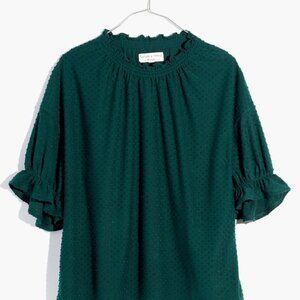 Madewell Large Green Clipdot Ruffle Top NWT